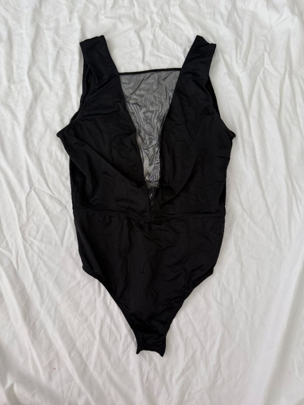 Black Plunge V-Neck Mesh Front Sleeveless Bodysuit Women's Going Out Top